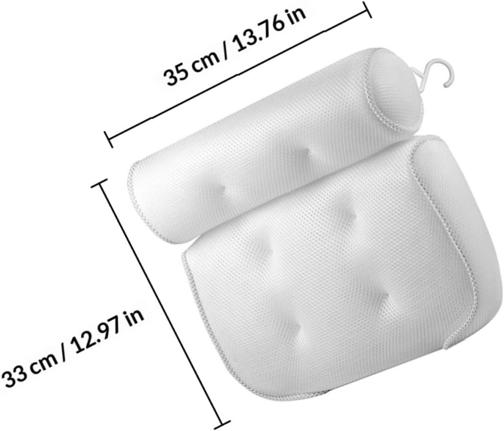 Spa Bath Pillow with 6 Suction Cups, 3D Mesh Cloth Tub Head Support and Bathtub Neck Cushion for Adults, Ergonomic Non-Slip Bathtub Pillow for Relaxing Soaking and Shower Use