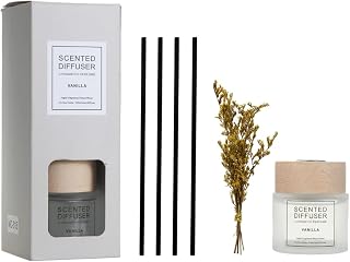 Vanilla Scented Reed Diffuser Set (200ml) with 4 Reed Sticks, Home Fragrance Scented Diffuser for Bathroom Shelf Office Decor & Gifts