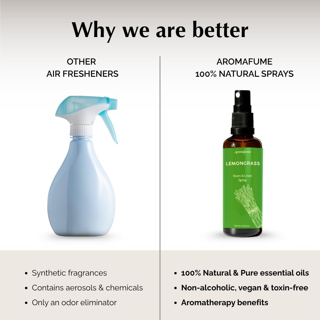 Lemongrass Room Linen & Pillow Spray by Aromafume | 100ml/3.38 fl oz | with Pure Lemongrass Essential Oil | Aromatherapy Spray for Relaxation, Sleep & Stress Relief | Mist for Bedding, Fabrics