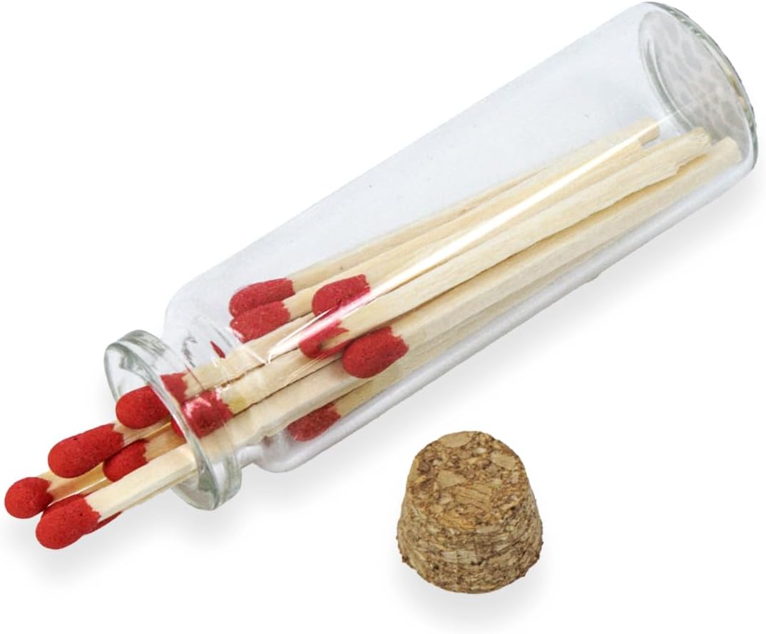 Chandler Studio 40+ Matchsticks Jar Safety Matches in Jar - Strike On Bottle Glass Jar 2" Inch Matchsticks (40 Matchsticks Jar, Red)
