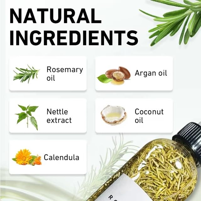 Organic Rosemary Essential Oil mixed with Castor, Argan and Tea Tree Rosemary Oil for Hair Growth (100ml/3.3fl oz) Pre-Diluted, Essential Oil, Strengthen Hair, Minimize Breakage, Stimulate Follicles