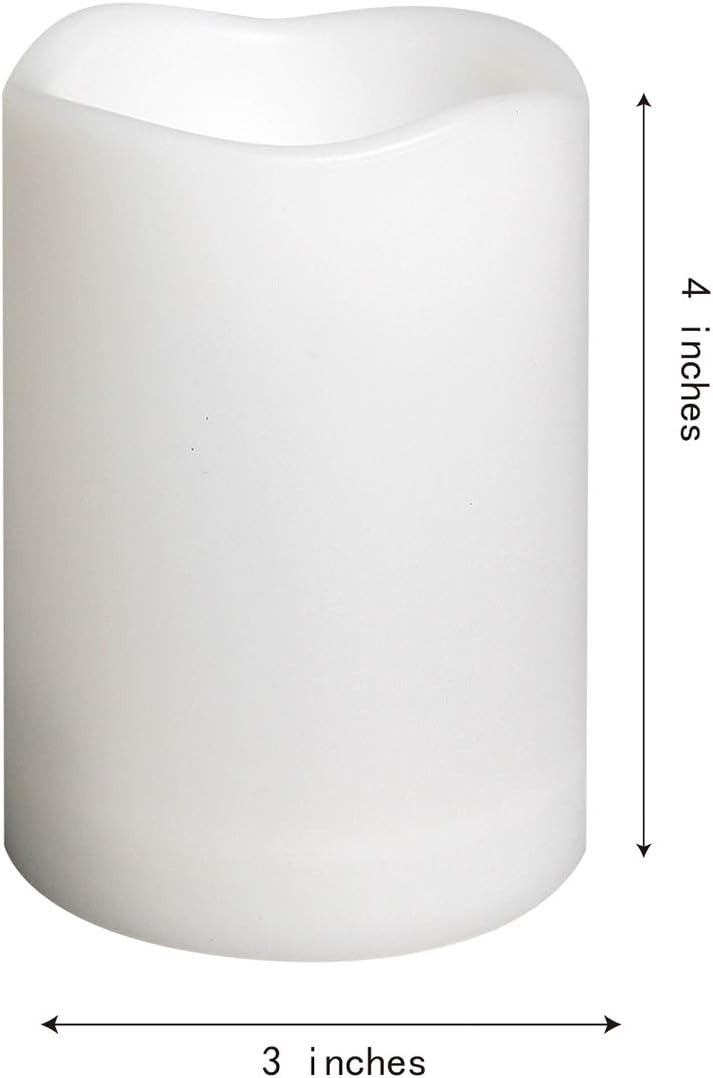 Waterproof Outdoor Battery Operated Flameless Candles with Auto Timer Flickering Plastic Resin Electric LED Pillar Lights for Lantern Patio Garden Wedding Party Decorations 3x4 Inches 2 Pack White