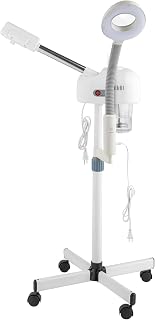 Professional Facial Steamer,2 in 1 Facial Steamer on Wheels,Esthetician Facial Steamer,Face Steamer for Personal Skin Care Deep Cleaning,with 3X Magnifying Lamp,for Spa, Salon and at Home Use (White)