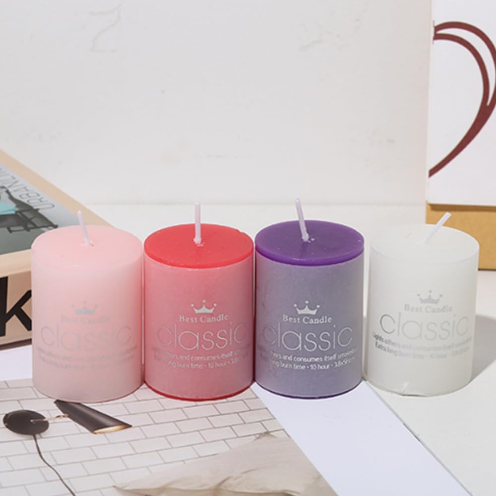 OUKEYI 8 Pack Pillar Candles, Scented, Smokeless, Lemon and Jasmine, 2x2 inch, Long-Lasting, Clean Burning, for Home Decor, Bathroom, Wedding Decorations