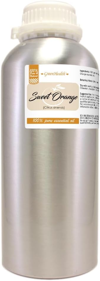Sweet Orange Essential Oil – 32 fl oz (946 ml) Aluminum Bottle w/Plug Cap – 100% Pure Essential Oil – GreenHealth