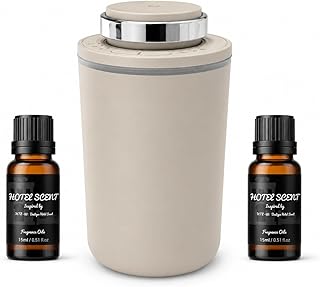 XEITIN Waterless Essential Oil Diffuser with 2 x 15mL Hotel Scent Fragrance Oil, Mini Scent Air Machine Portable Diffuser for Car Office Home (Khaki)