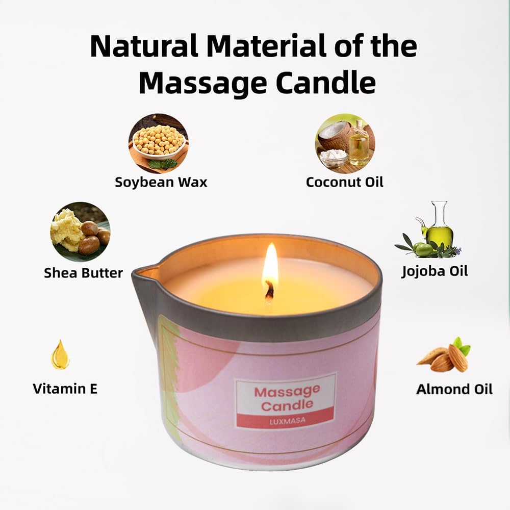 Soybean Wax Scented Massage Oil Candle for Home SPA Treatment- Natural Warm Body Lotion Candle for Stress Relief- Moisturizing Massage Wax Candle 6.35OZ (Pink Marshmallow Scent)