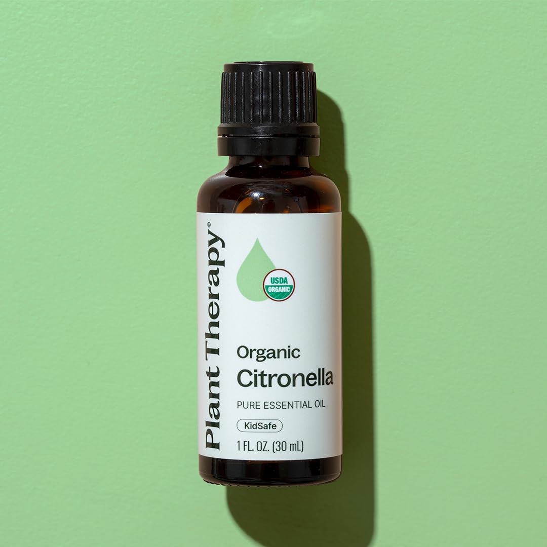 Plant Therapy Citronella Organic Essential Oil 30 mL (1 oz), 100% Pure, USDA Certified Organic, Undiluted, Natural Aromatherapy for Outdoor Pests and Immune Support