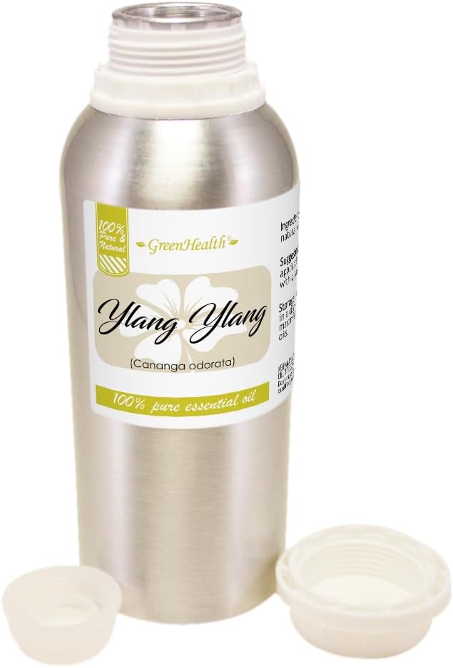 Ylang Ylang Essential Oil – 8 fl oz (237 ml) Aluminum Bottle w/Plug Cap – 100% Pure Essential Oil – GreenHealth