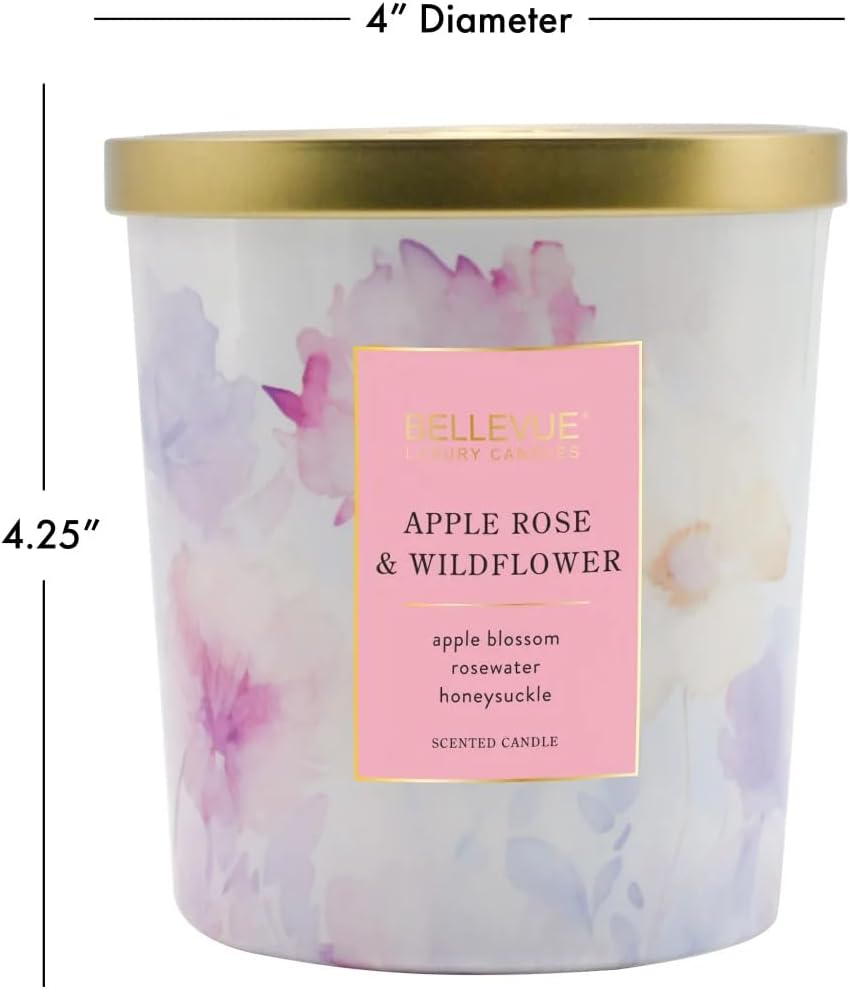 Luxury Fragranced Candle, 12 OZ, Soy Blend Wax, Essential Oils, Long-Lasting Burn, Home Fragrances, Aromatherapy Home Scented Candles Scent: AppleRose & Wildflower