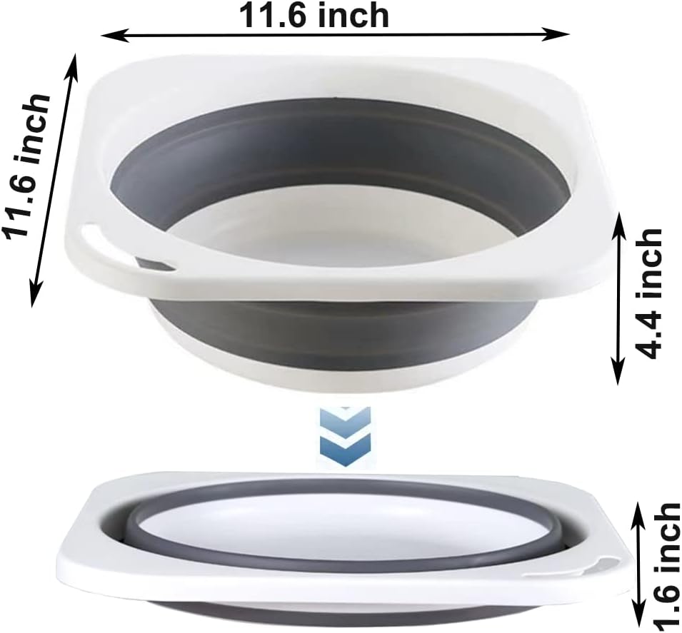 Collapsible Plastic Wash Basin 5L(1.4 Gallon), Kitchen Dishpan, Floding Small Bathtub, Space Saving Plastic Wash Bin for Dorm Camping Supplies Fishing Travel and Home (Grey 1 pcs)