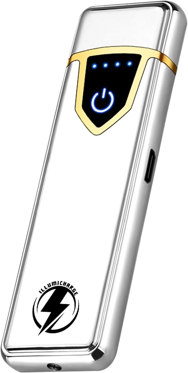 Touch Electric Lighter - USB Rechargeable, Windproof Coil Lighter with Auto Safety Shut-Off, Elegant Compact Design, Ideal for Gifting (Silver Ice)