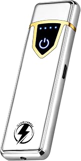 Touch Electric Lighter - USB Rechargeable, Windproof Coil Lighter with Auto Safety Shut-Off, Elegant Compact Design, Ideal for Gifting (Silver Ice)