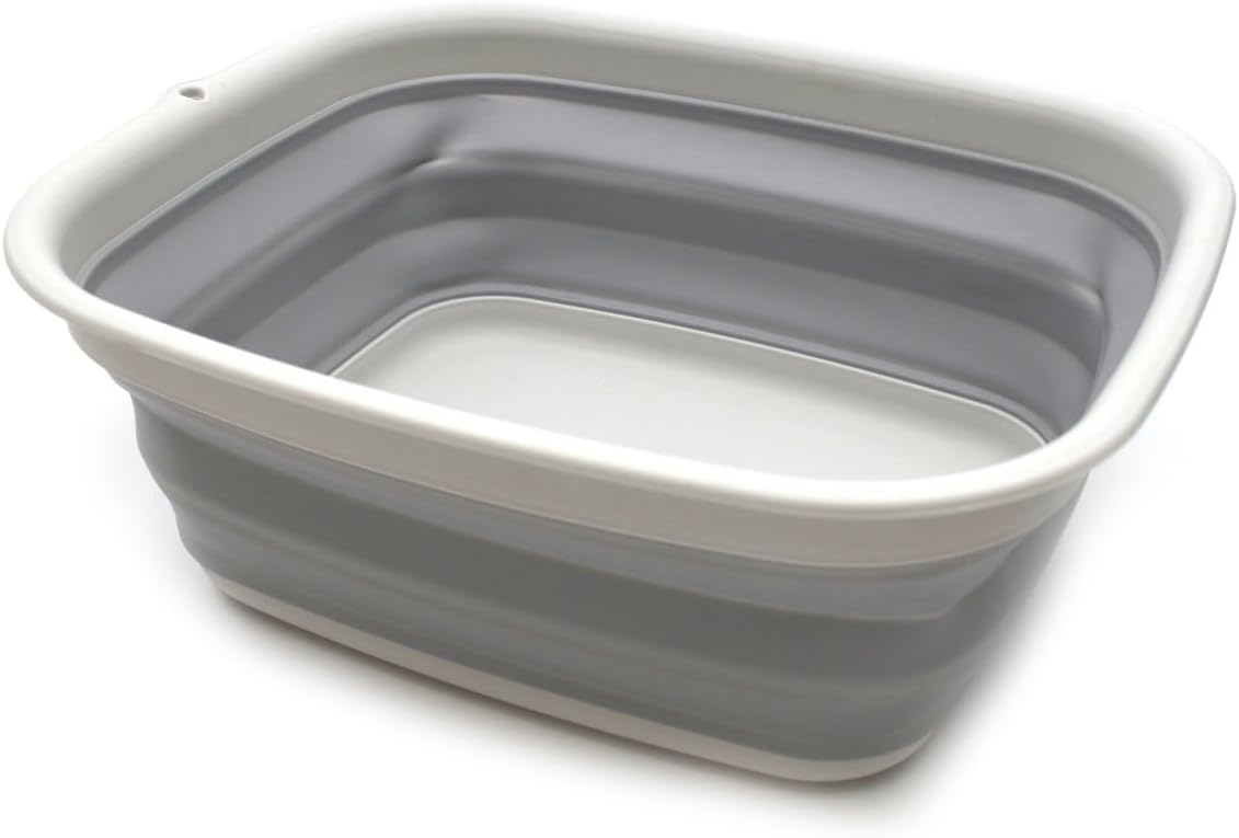 SAMMART 9.45L (2.5 Gallon) Collapsible Tub - Foldable Dish Tub - Portable Washing Basin - Space Saving Plastic Washtub (Grey, M)