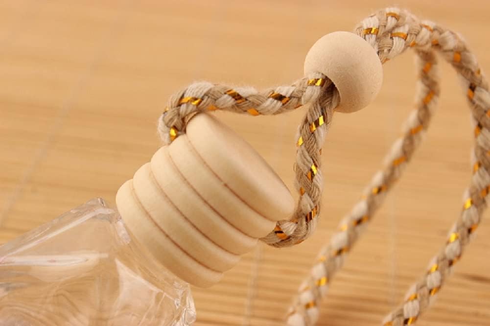 4Packs 8ml Hanging Car Air Freshener Perfume Bottle, Refillable Aromatherapy Fragrance Clear Empty Essential Oil Diffuser Pendant Auto Ornaments Decor Accessories with Wooden Caps (4Packs)