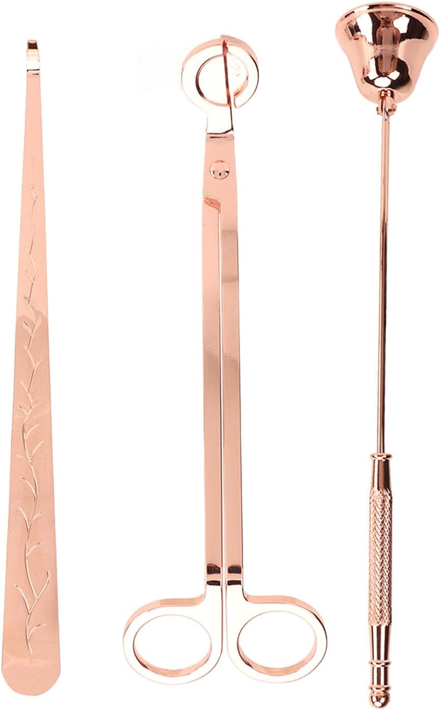 3pcs Candle Wick Trimmer Set, Stainless Steel Candle Accessory Kit with Wick Dipper and Snuffer, Rose Gold Candle Care Tools for Safe Burning and Longer Candle Life