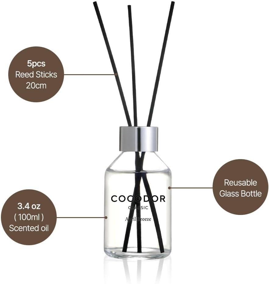 COCODOR Classic Reed Diffuser/White Jasmine/3.4oz(100ml)/1 Pack/Fragrance Scent Essential Oil with Stick Diffuser Set for