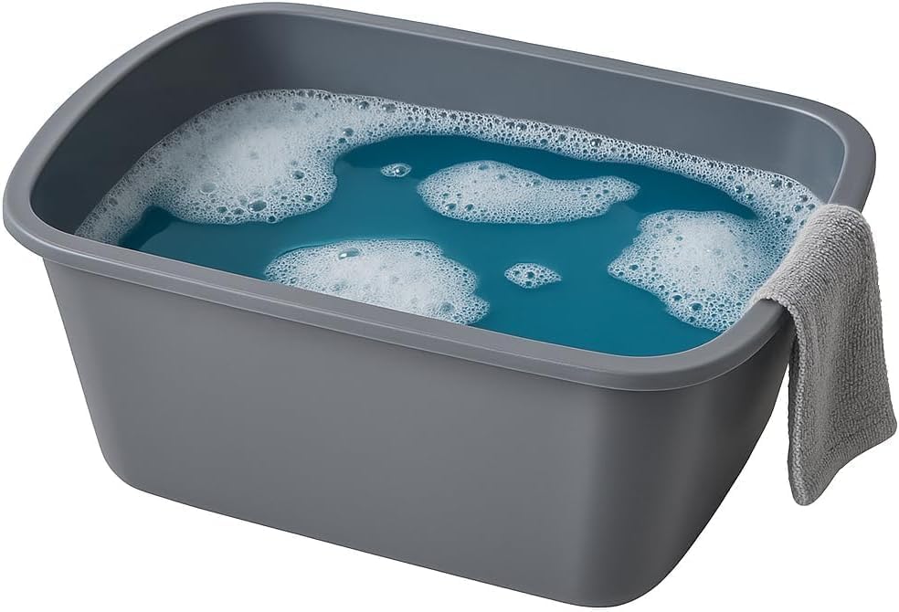 Vakly Wash Basins – Rectangular Plastic 7-Quart Graduated Hospital Soaking Tub with Markings – Small Portable Washbasin for Face Washing, Cleaning, Foot Bath, Dishes, Laundry & Bedside Care