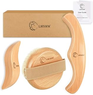 Dry Body Brush Set for Lymphatic Drainage, Round Boar Bristle Dry Brushing Body Brush with Strap, Wood Therapy Kit with Wooden Acupressure Massage Tools for Face Body Gua Sha Sculpting
