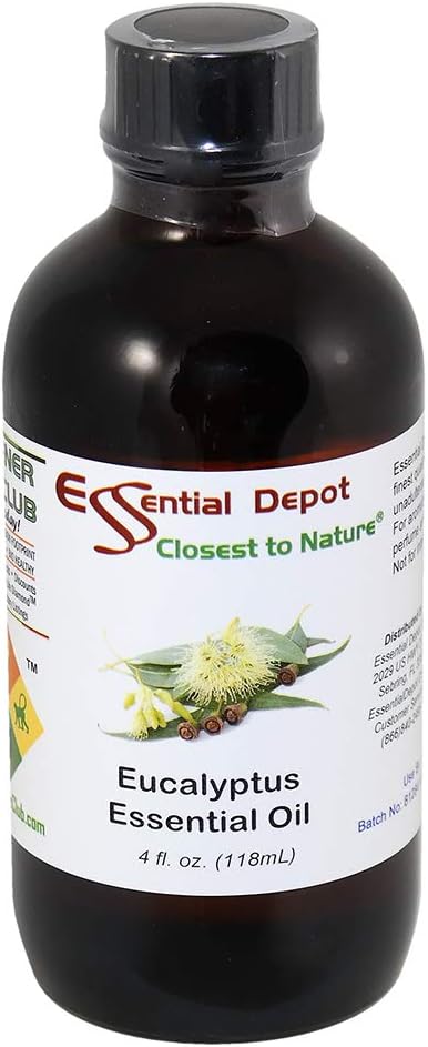 Essential Depot Eucalyptus Essential Oil - GC/MS Tested - Supplied in 4 oz. Amber Glass Bottle with Black Phenolic Cone Lined and Safety Sealed Cap