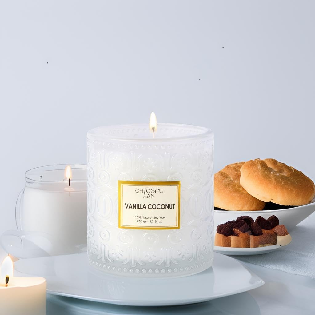 Mother Gifts, Vanilla Coconut Soy Candle Large Jar Scented Candle, Home Décor, Gifting Idea, Burn Time of 55 Hours