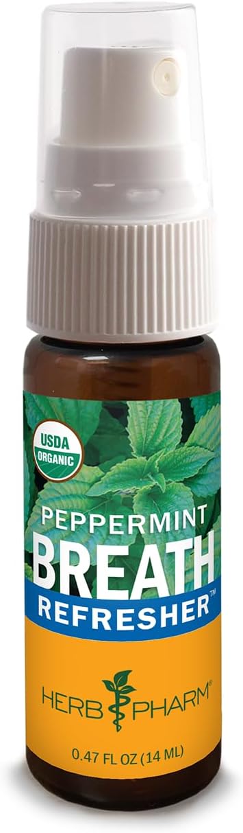 Herb Pharm Breath Refresher Certified Organic Herbal Fresh Breath Spray, Peppermint, Sugar-Free, Gluten-Free and Non-GMO