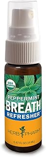 Herb Pharm Breath Refresher Certified Organic Herbal Fresh Breath Spray, Peppermint, Sugar-Free, Gluten-Free and Non-GMO