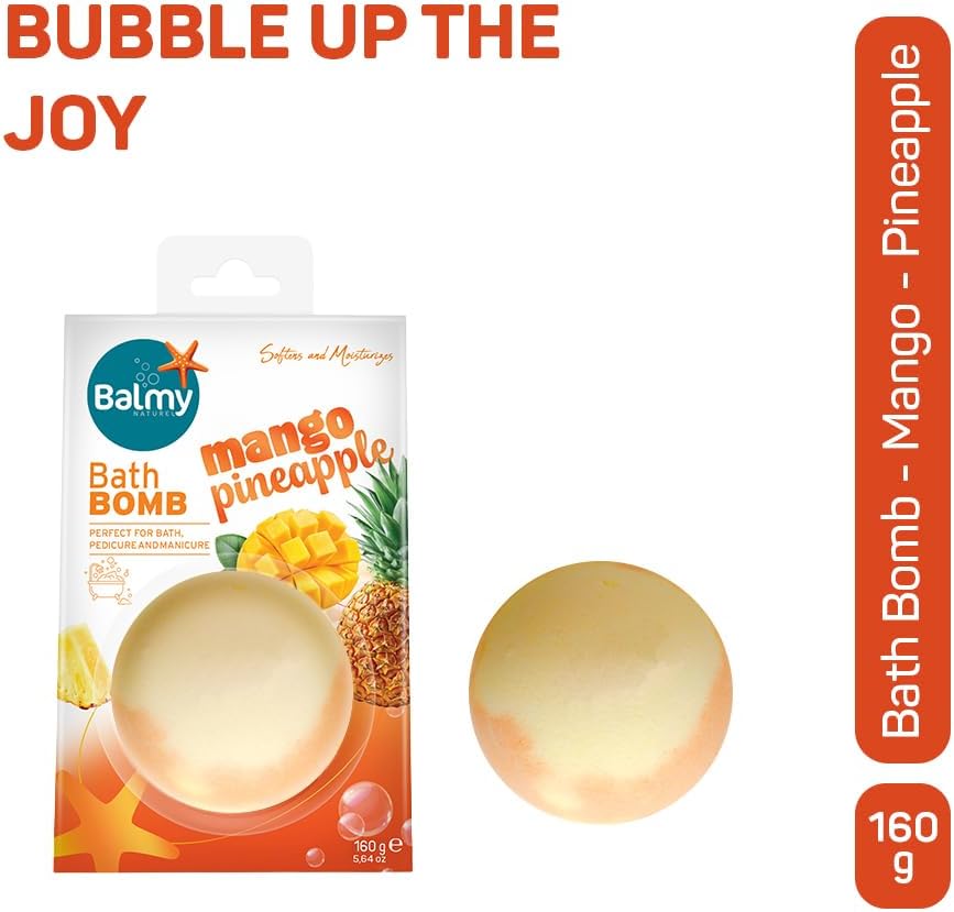 Balmy Mango Pineapple Bath Bomb – Tropical Scented Fizzy with Vitamin E & Glycerin, Moisturizing 5.6 oz
