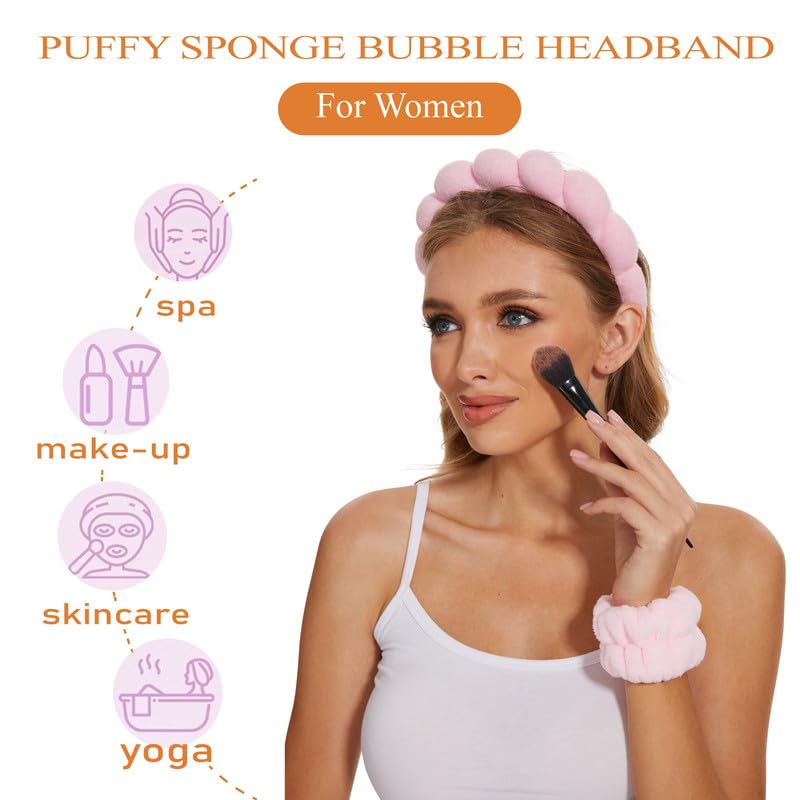 Soft Puffy Headband for Washing Face – Terry Cloth Skincare & Makeup Removal Hair Band for Women & Girls | Non-Slip Bubble Spa Headbands for Facial, Exfoliating, Bath & Beauty Routine