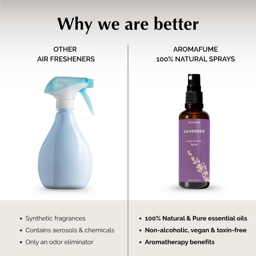 Lavender Room, Linen & Pillow Spray by Aromafume | 100ml/3.38 fl oz | with Pure Lavender Essential Oil | Aromatherapy Spray for Relaxation, Sleep & Stress Relief | Mist for Bedding, Fabrics