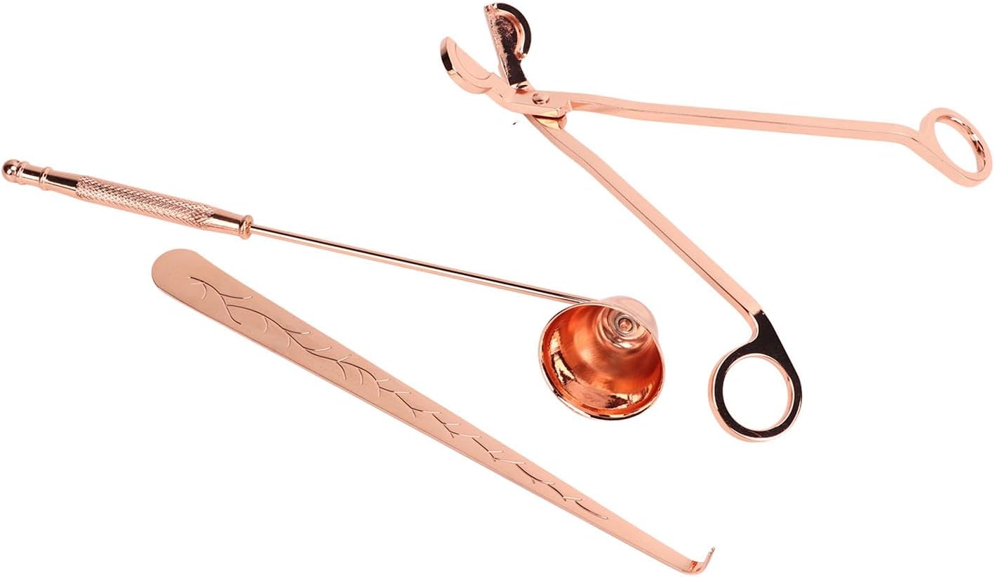 3pcs Candle Wick Trimmer Set Wick Trimmer Candle Snuffer Wick Dipper Stainless Steel Candle Accessory Set Rose Gold