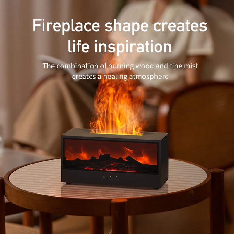 Essential Oil Diffuser, Flame Fireplace Aromatherapy Diffuser, 150ML Ultrasonic Cool Mist Humidifier with 7 Colors Light, Timer and Auto-Off for Home Room Office