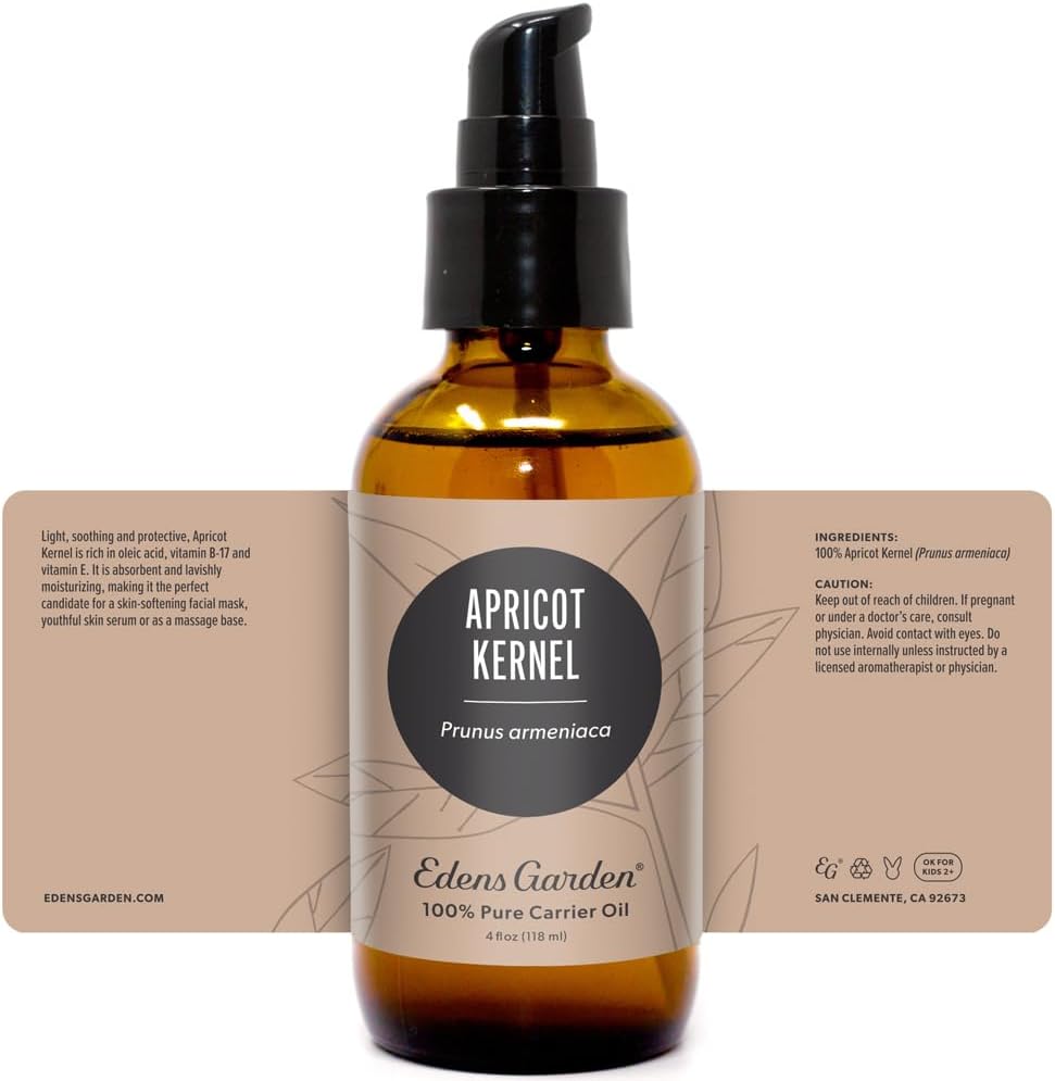 Edens Garden Apricot Kernel Carrier Oil- 100% Pure Premium Cold Pressed, Natural Moisturizer for Face, Skin, Hair, Lips & Nails, Diluting Essential Oils- Antioxidant & Vitamin E Rich 118 ml (4 fl oz)