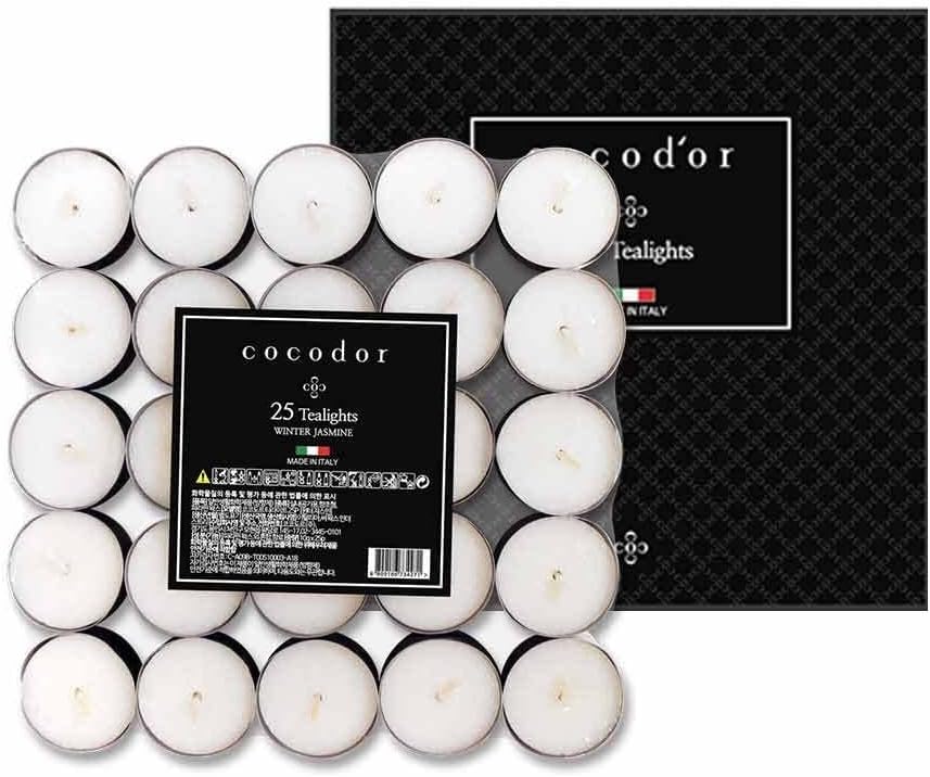 COCODOR Scented Tealight Candles/Winter Jasmine / 25 Pack / 4-5 Hour Extended Burn Time/Made in Italy, Cotton Wick, Scented Home Deco, Fragrance, Mother's Day