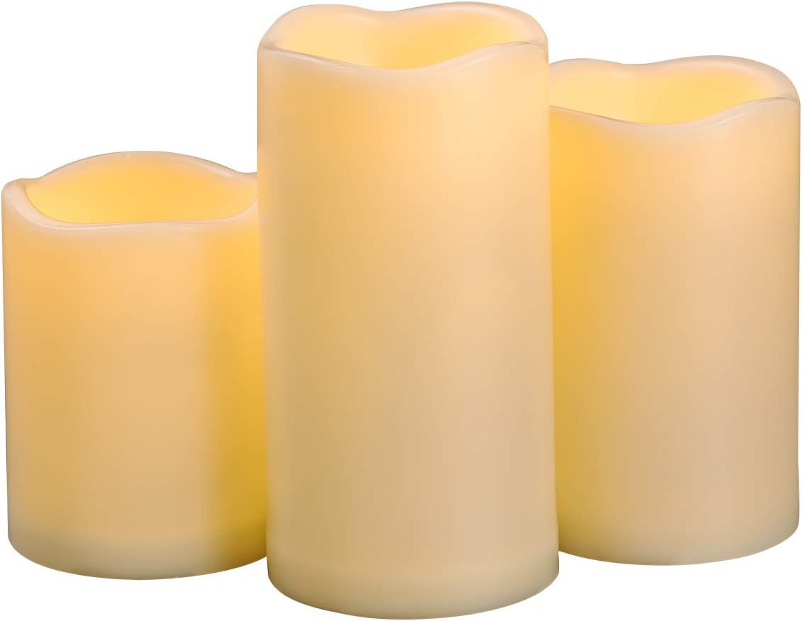 3PCS 4" 5" 6" Waterproof LED Flameless Timer Candles, 1000 Hours Long Battery Life/Flickering Battery Operated Electric Outdoor LED Large Pillar Candle for Outside Lantern Festival Decor etc.