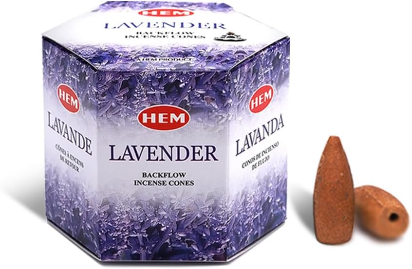 HEM Lavender Backflow Incense Cones – Pack of 40 Brown Cones | Long-Lasting Floral Aroma for Positivity, Relaxation & Sleep | Wood Powder Aromatherapy for Stress Relief & Air Purification