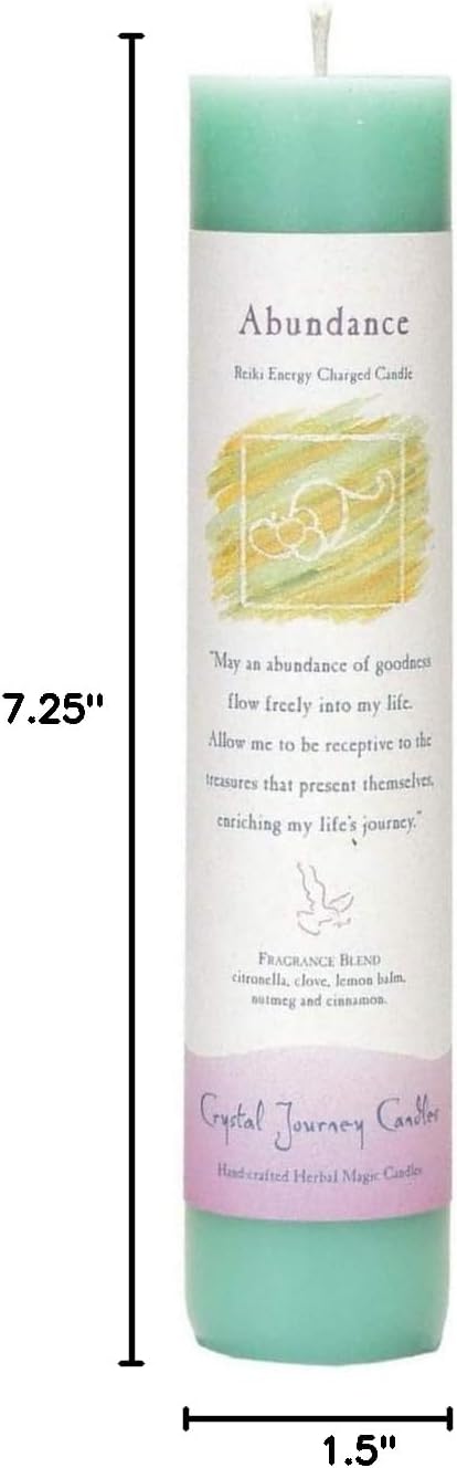 Crystal Journey Reiki Charged Herbal Magic Pillar Candle - Abundance - Made with Aromatherapy Essential Oils Clove, Citronella, Lemon Balm, Cinnamon, and Nutmeg