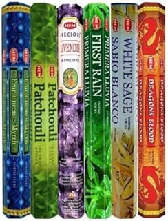 HEM Assorted Hexa Incense Sticks – Pack of 6 Fragrance Sticks (Each Tube Contains 20 Sticks) – Long-Lasting Aromatherapy for Meditation, Relaxation, Yoga, and Home Fragrance