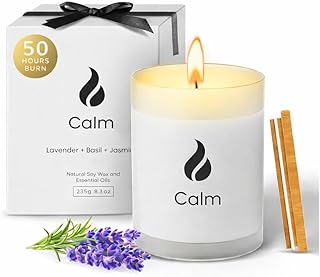 Natur IX Calming Organic Soy Scented Candles with Essential Oil | Natural Candles Non Toxic |Home, Birthday, Christmas Gifts & Aromatherapy | 50 H Burning | Lavender, Basil & Jasmine, 8.5 oz