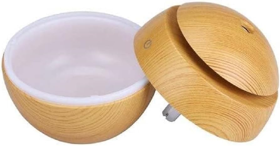 Aroma Essential Oil Diffuser Humidifier, Wood Grain Design, USB Powered, LED Light Ring, 300ml Capacity, 3.9 x 5.2 in