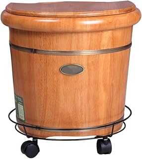 Wooden Bubble Basin Footbath Foot Bath Barrel Household Smooth And Delicate Pedicure Barrels With Lid Massager(With Universal Wheel)