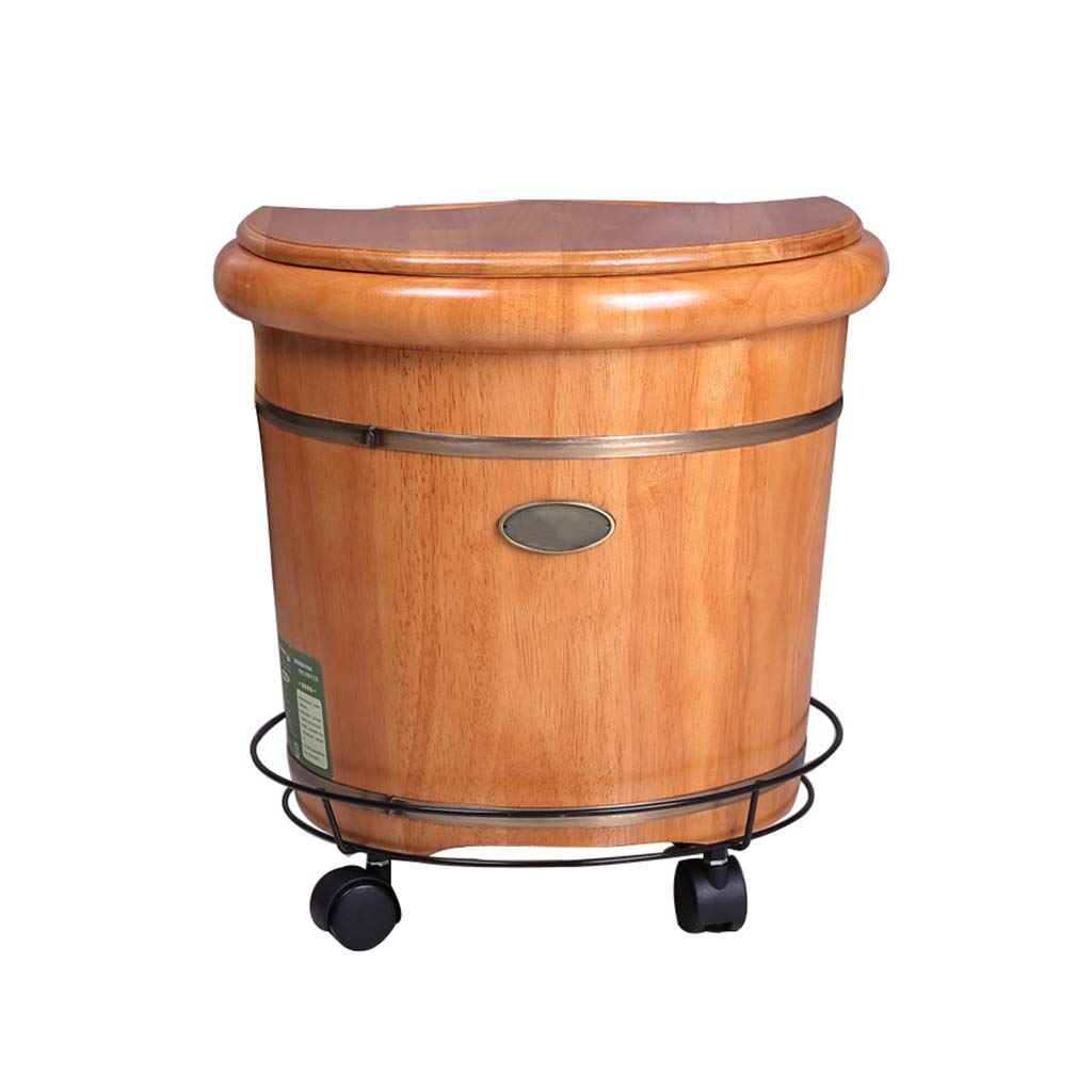 Wooden Bubble Basin Footbath Foot Bath Barrel Household Smooth And Delicate Pedicure Barrels With Lid Massager(With Universal Wheel)