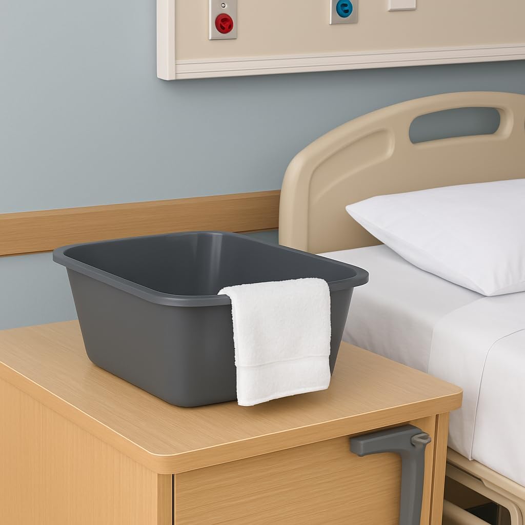 Vakly Wash Basins – Rectangular Plastic Hospital Bedside Soaking Tub (Pack of 2) Small 7 Qt Graduated Bucket - Portable Washbasin for Washing, Cleaning, Foot Bath, Dishes, Face Cleansing Bowl
