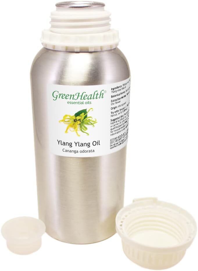 Ylang Ylang Essential Oil – 16 fl oz (473 ml) Aluminum Bottle w/Plug Cap – 100% Pure Essential Oil – GreenHealth