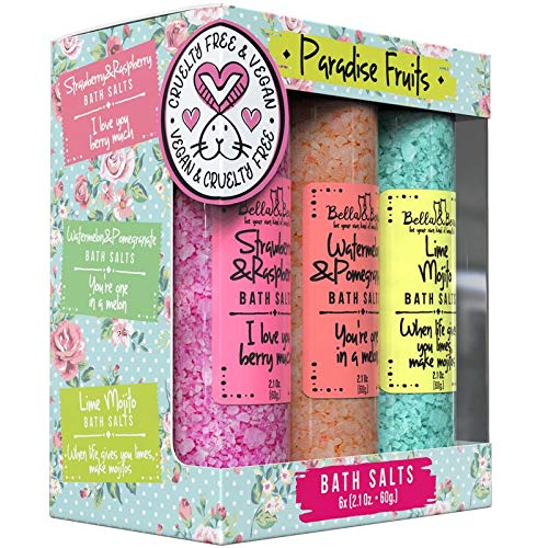 Bath Salts for Women – Relaxing Spa & Foot Soak – Bella & Bear Paradise Fruits – Fruity Scented Bath Soak Gift Set (6 Pack, 2oz) – Vegan & Cruelty-Free