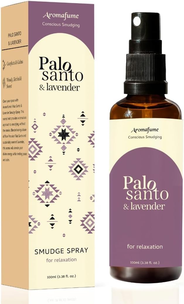 Palo Santo & Lavender Smudge Spray by Aromafume | 1 x 100ml / 3.38 fl oz l Aromatherapy | With Essential oils | Room Linen Spray | Natural Air freshners for home | Spiritual Meditation Accessories