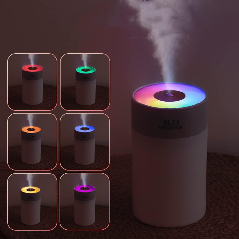 Colorful 260ml Humidifier,USB Power Supply,With 7 Color LED, Air Humidifier,Mini Air Humidifier,Can add essential oil,Suitable for Study Room, Bedroom, Baby Room, Office, Car (White)