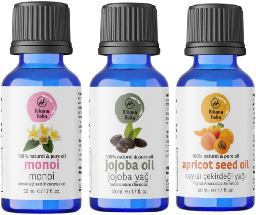 Jojoba Oil for Skin, Hair & Nails – Carrier Oils Set, Jojoba, Monoi & Apricot Kernel, 100% Pure Cold Pressed, Carrier Oil for Essential Oils Mixing, 1.7 fl oz Each, 3-Pack