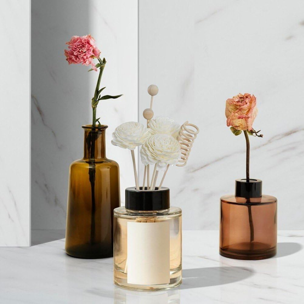 Reed Diffuser Sticks Set, 9 Pcs Rattan Reed Fragrance Diffuser and Artificial Flower Replacement Refill Rattan Sticks for Home Office Decor