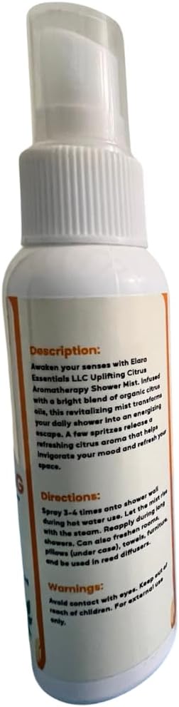 Uplifting Aromatherapy Shower Spray – Energizing Citrus Mist with Organic Citrus Oils – Refreshing Shower & Room Spray for Mood Boost & Morning Energy – 2oz